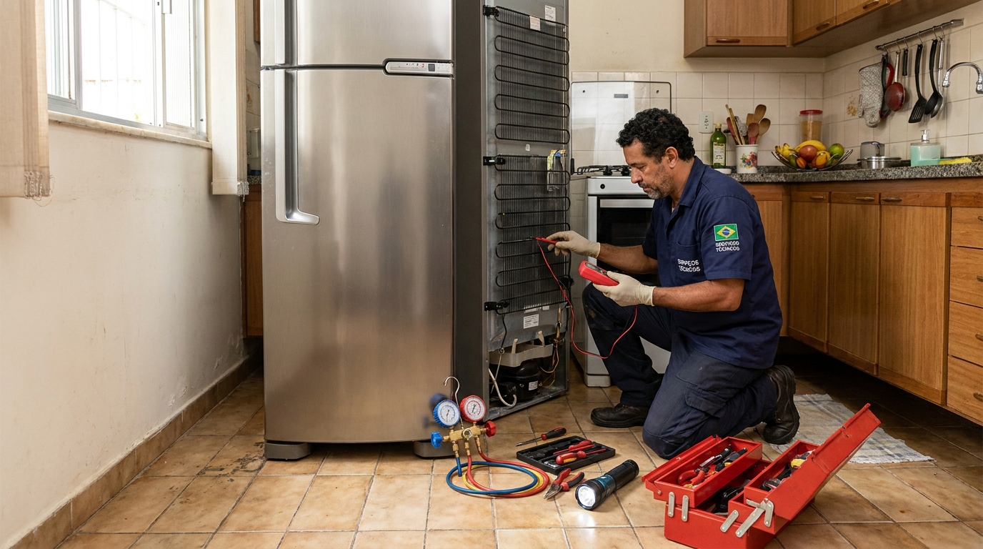 Técnico de conserto de geladeira em residência em Santa Maria‑RS