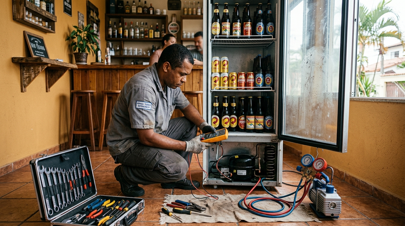 Troca de termostato de cervejeira em atendimento técnico em Santa Maria‑RS