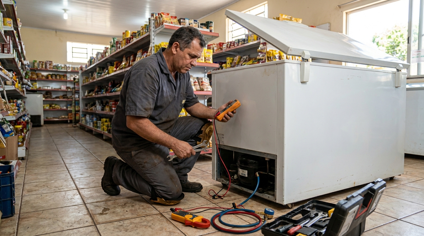 Troca de termostato de freezer em atendimento técnico em Santa Maria‑RS